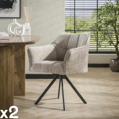 Chaise pivotante de salle à manger en velours texturé sable (lot de 2) MELBOURNE