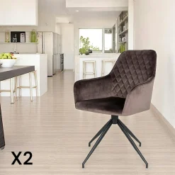 Chaise pivotante en velours taupe avec accoudoirs (lot de 2) SAVONE