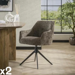 Chaise pivotante grand confort en velours texturé taupe (lot de 2) MELBOURNE