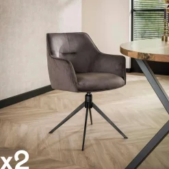 Chaise pivotante grand confort en velours texturé taupe (lot de 2) MELBOURNE