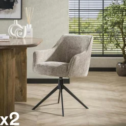 Chaise pivotante grand confort en velours texturé sable (lot de 2) MELBOURNE