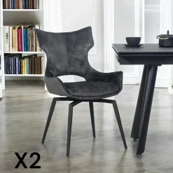 Chaise pivotante gris anthracite bi-matière, dossier en T (lot de 2) LOMBARDIE
