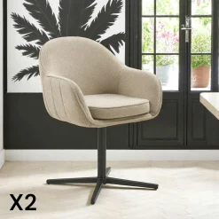 Chaise pivotante gris clair avec dossier rond et piètement noir (lot de 2) MONTREUX