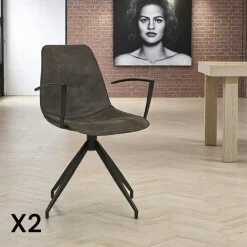 Chaise pivotante marron avec accoudoirs et motif couture (lot de 2) AMSTERDAM