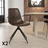 Chaise pivotante marron avec accoudoirs et motif couture (lot de 2) AMSTERDAM