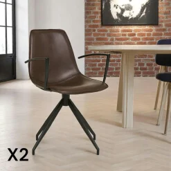 Chaise pivotante marron avec accoudoirs et motif couture (lot de 2) AMSTERDAM