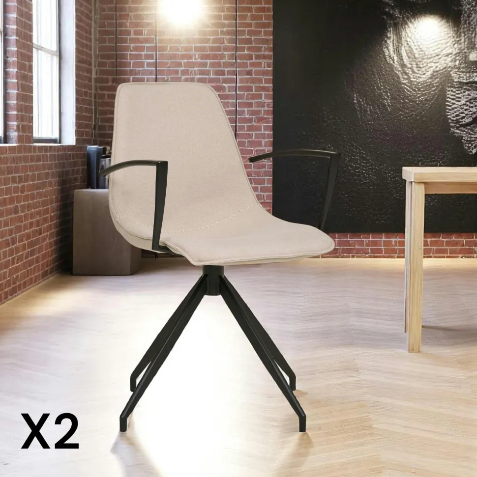 Chaise pivotante marron avec accoudoirs et motif couture (lot de 2) AMSTERDAM