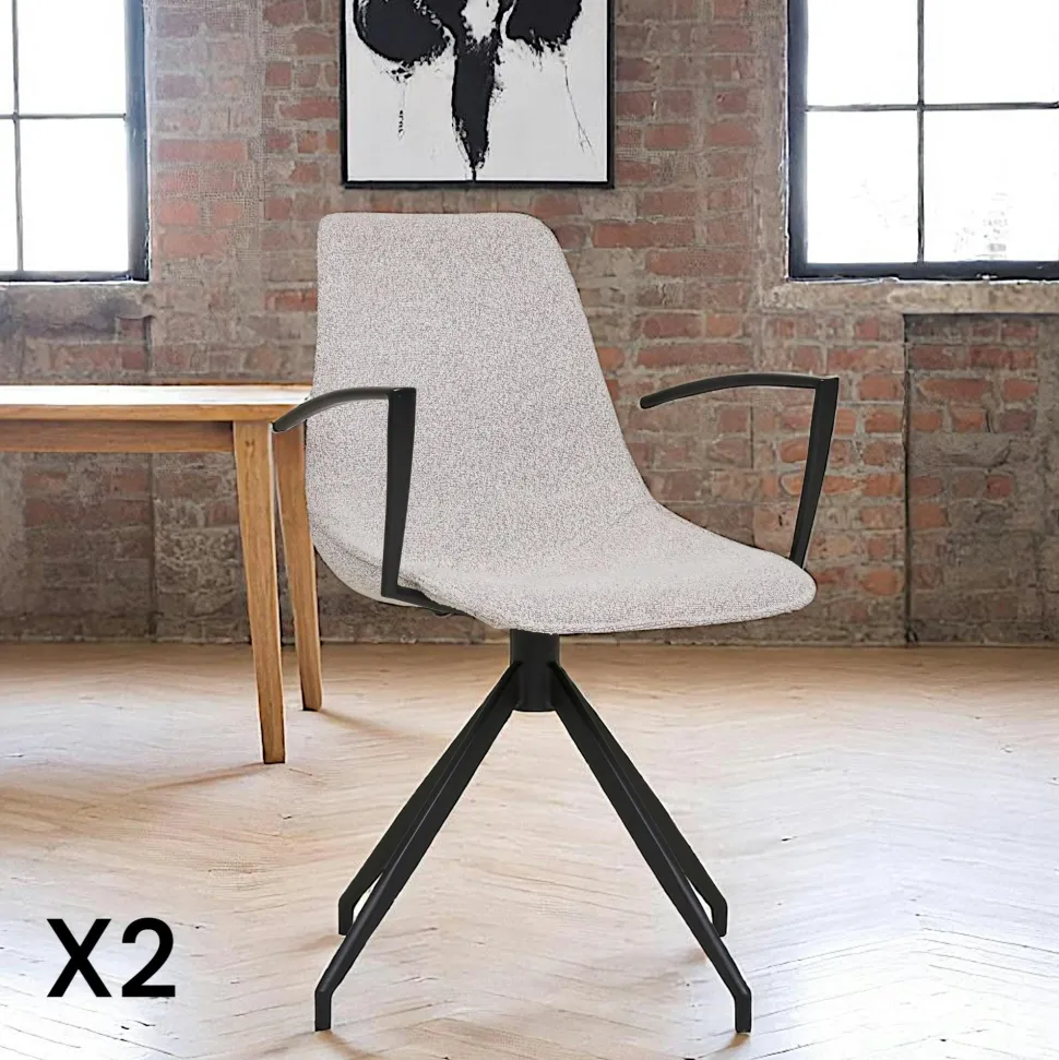 Chaise pivotante marron avec accoudoirs et motif couture (lot de 2) AMSTERDAM
