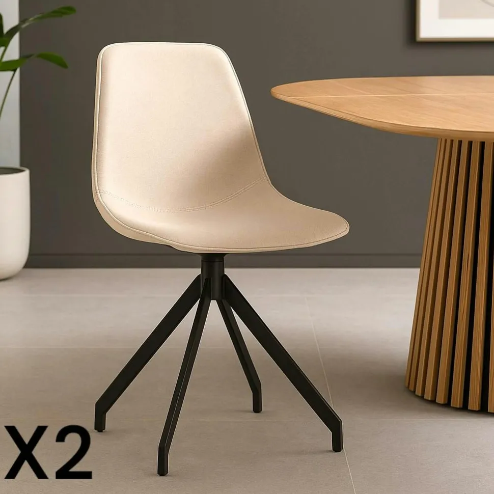 Chaise pivotante marron foncé avec couture (lot de 2) AMSTERDAM