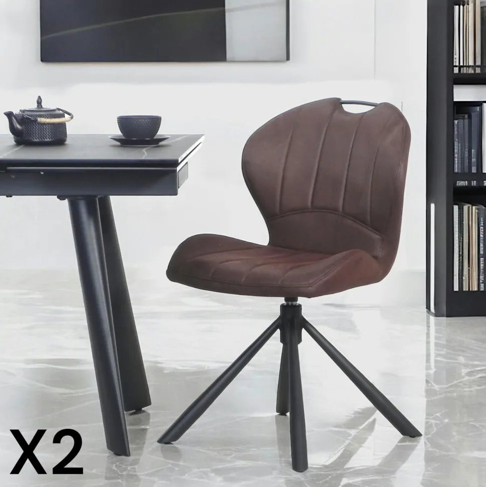 Chaise pivotante marron foncé avec dossier courbe, (lot de 2) LOMBARDIE