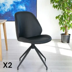 Chaise pivotante marron vintage avec surpiqure décorative (lot de 2) BERLIN