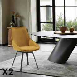 Chaise pivotante moderne en velours doré OKA (Lot de 2)