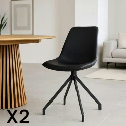 Chaise pivotante noire avec couture (lot de 2) AMSTERDAM