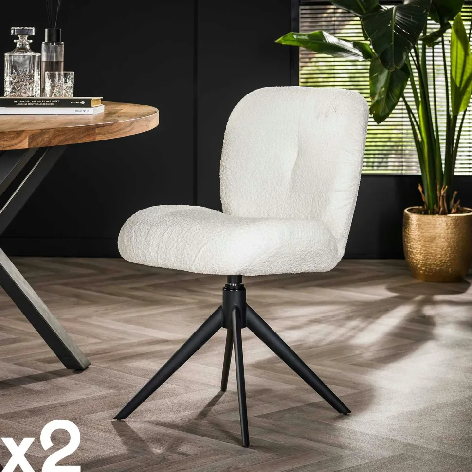 Chaise pivotante rembourrée en bouclette blanche (lot de 2) GALWAY