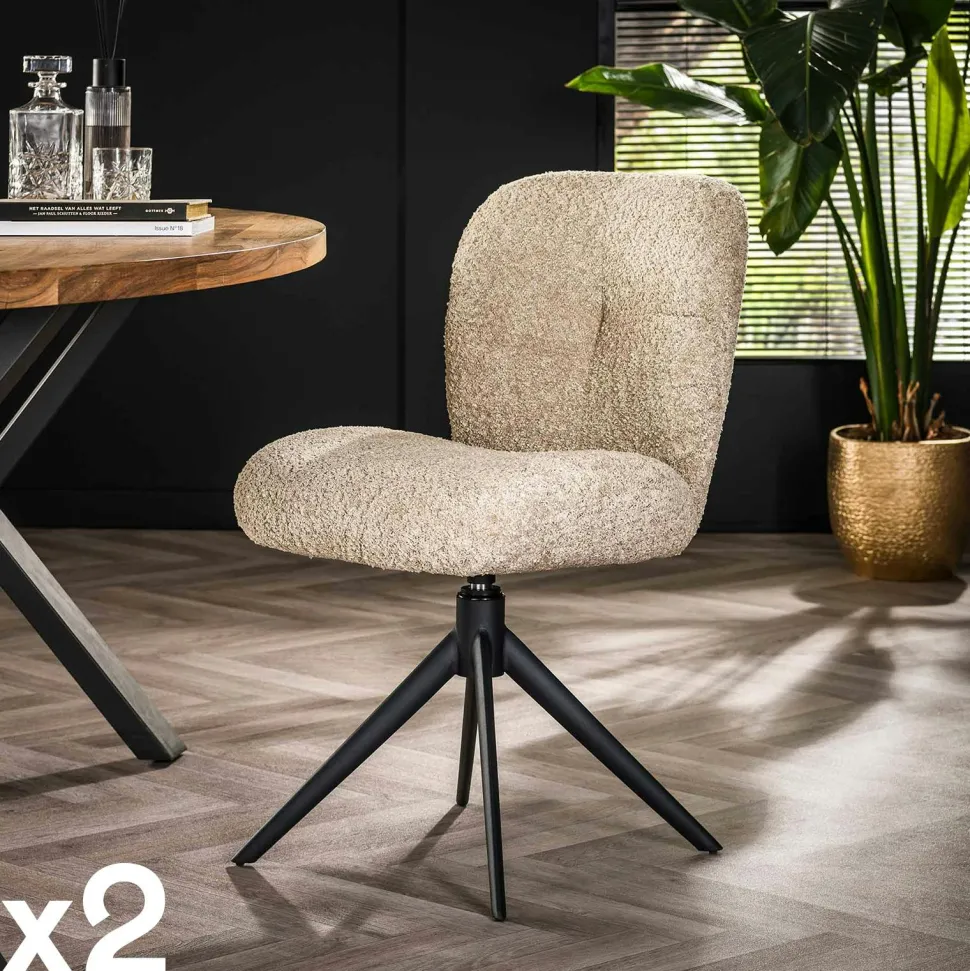 Chaise pivotante rembourrée en bouclette blanche (lot de 2) GALWAY