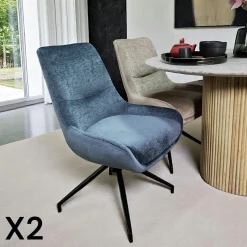 Chaise pivotante retro en velours bleu (lot de 2) PALERME