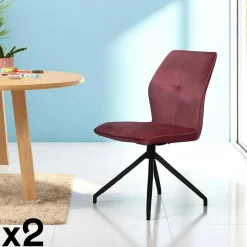 Chaise pivotante rose en velours patiné avec poignée (lot de 2) LOMBARDIE