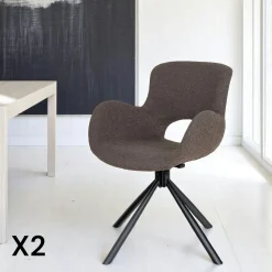 Chaise pivotante taupe en tissu bouclette, dossier ouvert (lot de 2) SAVONE