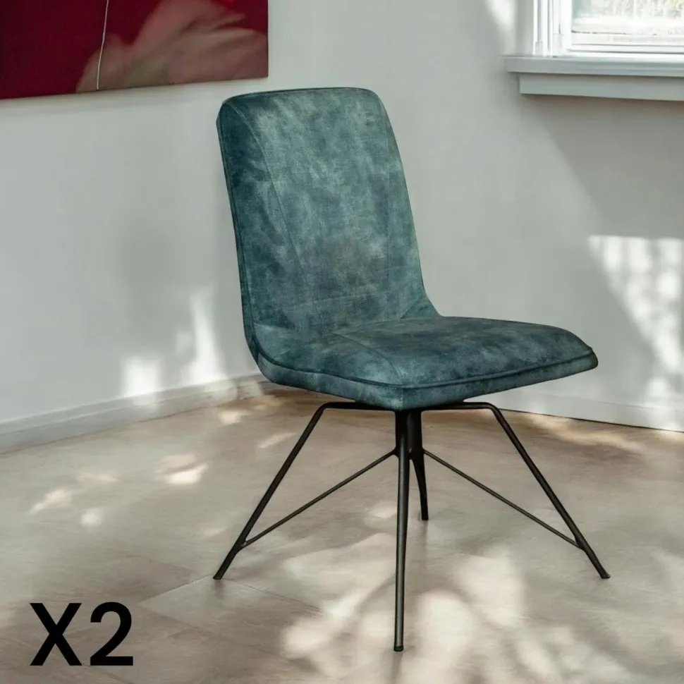 Chaise pivotante velours bleu pétrole (lot de 2) OKA
