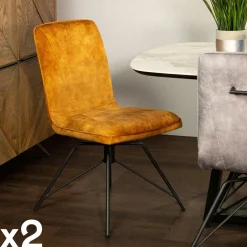 Chaise pivotante velours gris (lot de 2) OKA