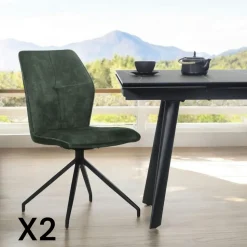 Chaise pivotante vert en velours patiné avec poignée (lot de 2) LOMBARDIE