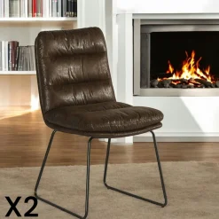 Chaise rembourrée havane EPIKA (lot de 2)