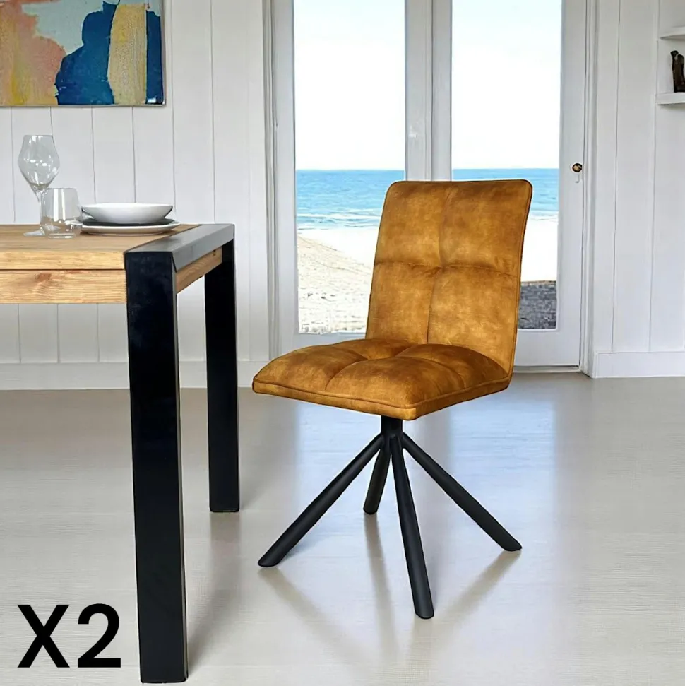 Chaise rotative tissu moutarde (lot de 2) IENA