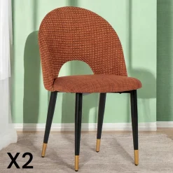 Chaise salle à manger tissu quadrillé taupe (lot de 2) MALMOE