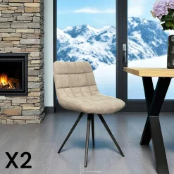 Chaise salle à manger tissu jeans sable (lot de 2)