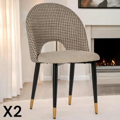 Chaise salle à manger tissu quadrillé rouille (lot de 2) MALMOE