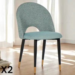 Chaise salle à manger tissu quadrillé bleu foncé (lot de 2) MALMOE
