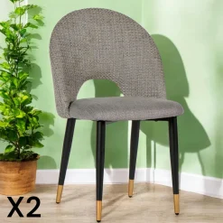 Chaise salle à manger tissu quadrillé gris (lot de 2) MALMOE