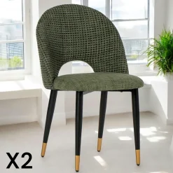 Chaise salle à manger tissu quadrillé kaki (lot de 2) MALMOE
