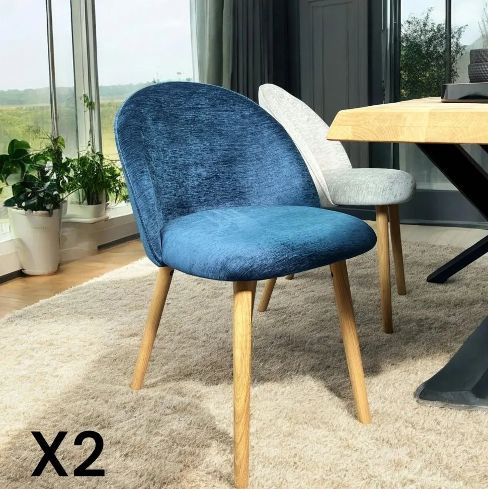Chaise scandinave en bois et velours moutarde (lot de 2) ETNA
