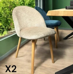 Chaise scandinave en bois et velours gris (lot de 2) ETNA