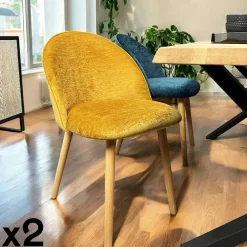 Chaise scandinave en bois et velours bleu (lot de 2) ETNA