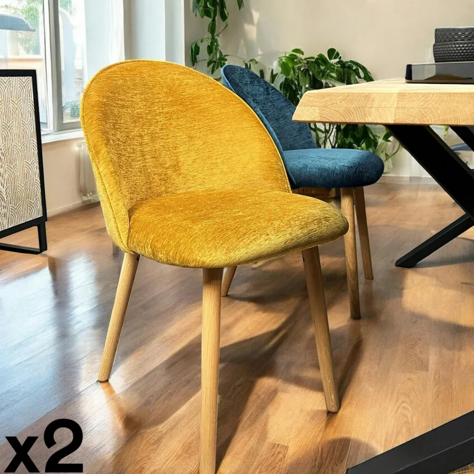 Chaise scandinave en bois et velours bleu (lot de 2) ETNA
