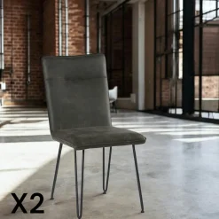 Chaise scandinave tissu gris foncé pieds épingle (lot de 2) KERALA