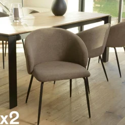 Chaise style cabriolet tissu marron (lot de 2) TIM