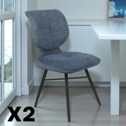 Chaise tissu bleu à dossier double (lot de 2) LIGURIE