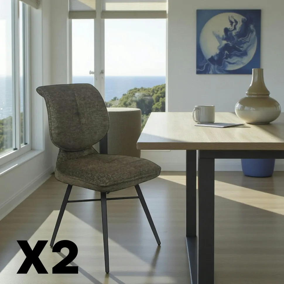 Chaise tissu vert à dossier double (lot de 2) LIGURIE