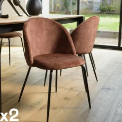 Chaise velours acajou dossier galbé (lot de 2) TIM