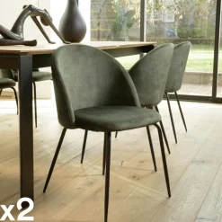 Chaise velours acajou dossier galbé (lot de 2) TIM
