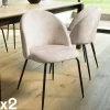 Chaise velours beige dossier galbé (lot de 2) TIM