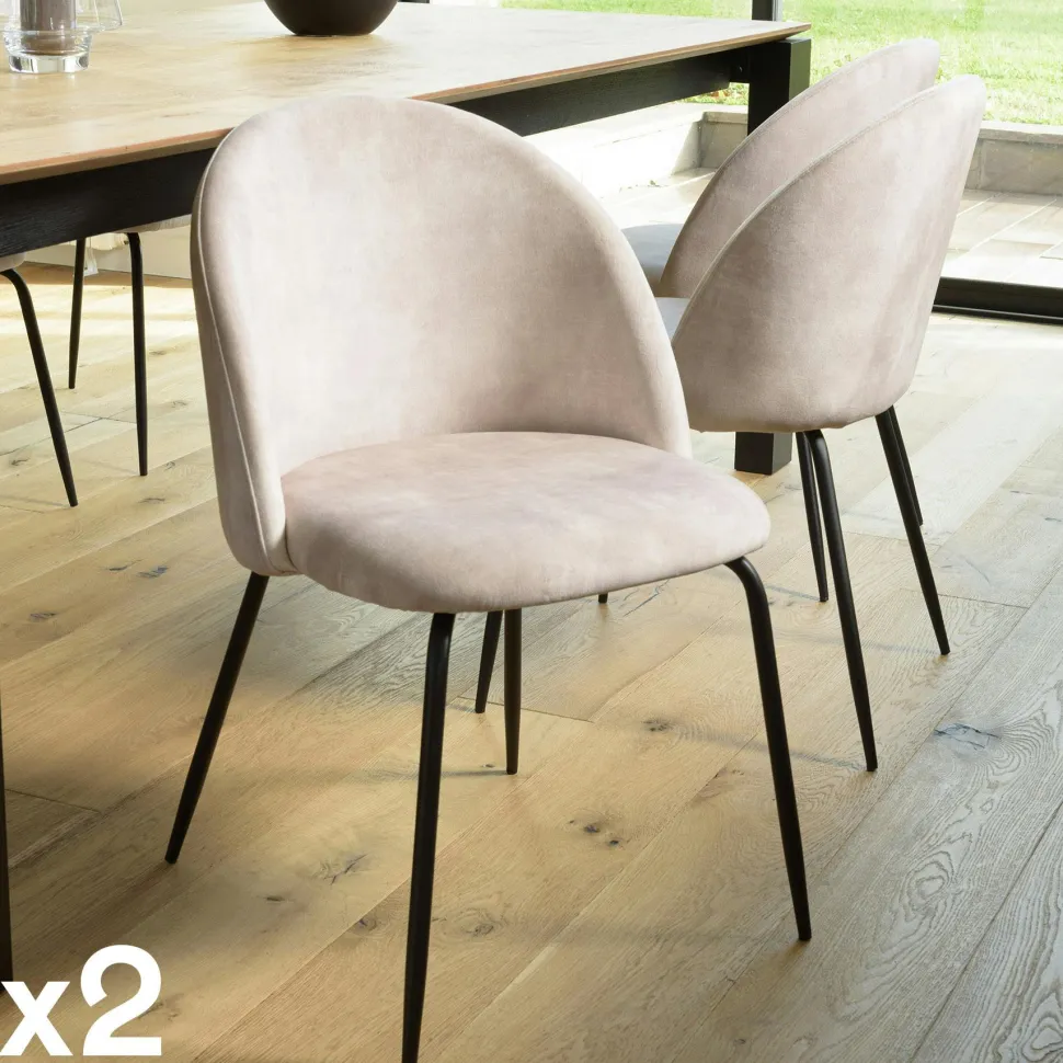 Chaise velours beige dossier galbé (lot de 2) TIM