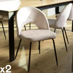 Chaise velours beige dossier demi-lune (lot de 2) TIM
