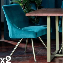 Chaise velours bleu lagon (lot de 2) HOBART