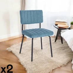Chaise velours grosses côtes bleu pétrole (lot de 2) IENA