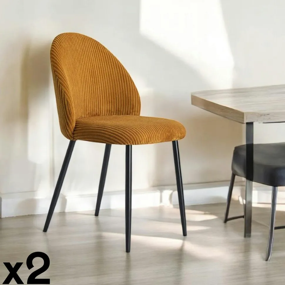 Chaise velours grosses côtes bleu pétrole (lot de 2) IENA