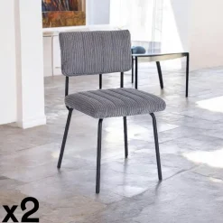 Chaise velours grosses côtes gris (lot de 2) IENA